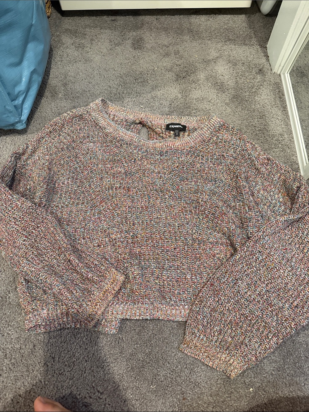 Express Multicolor Cropped Crewneck Sweater